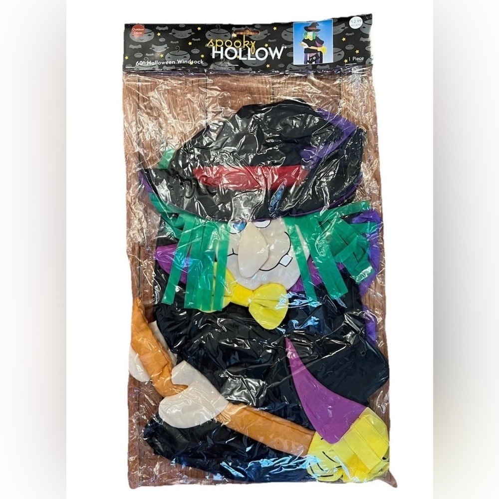 Vintage Halloween Windsock Flag Spooky Hollow‎ Witch Outdoor Garden Yard New Y2K